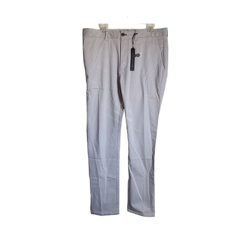 NWT Nifty Genius Chino Pants Mens‎ 36 x 34 Gray Stretch Cotton Flat Front Chinos